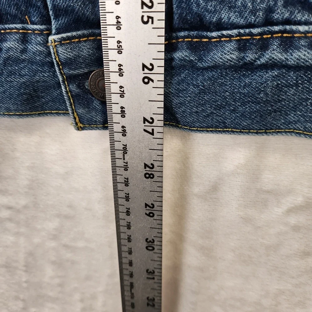 Levis Mens Denim Trucker Jacket Medium Wash Camo Logo Back Patch Blue Size L - Picture 7 of 10